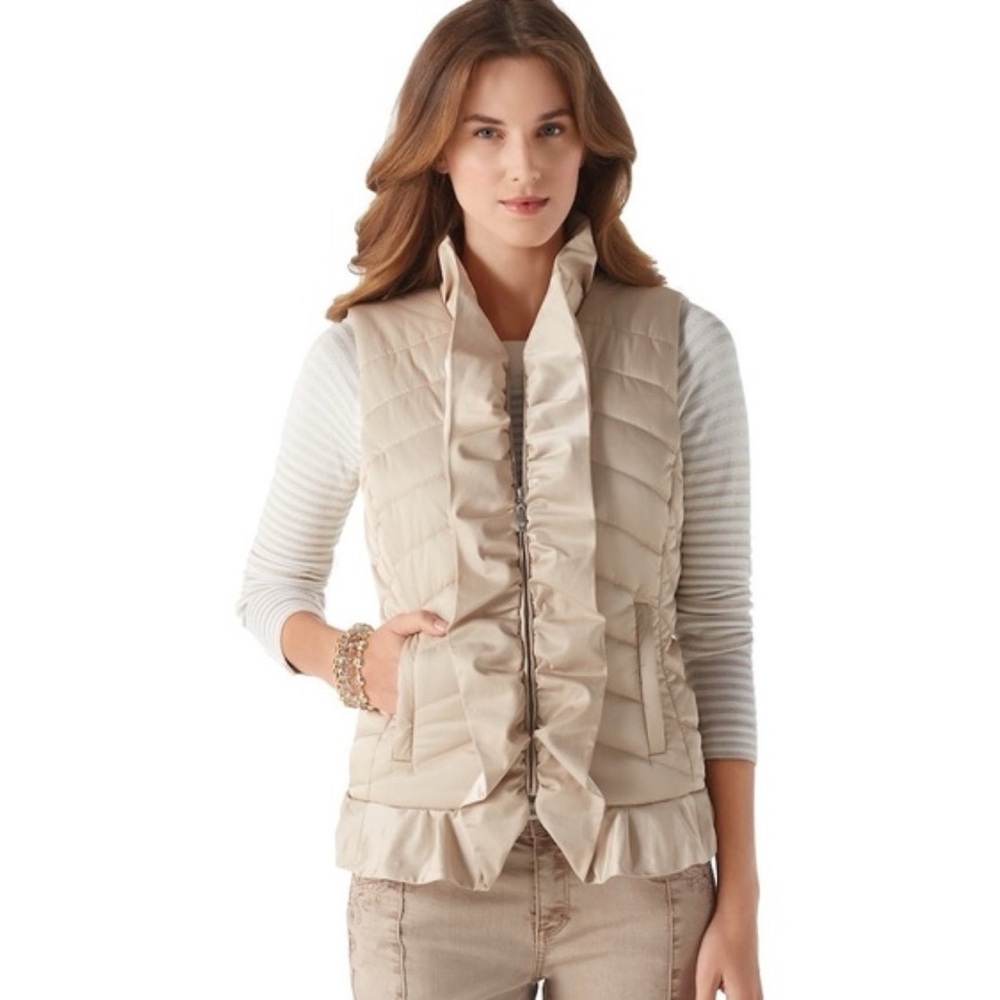 WHBM Ivory Quilted Ruffle Front Peplum Waist Vest XS $148 NWT